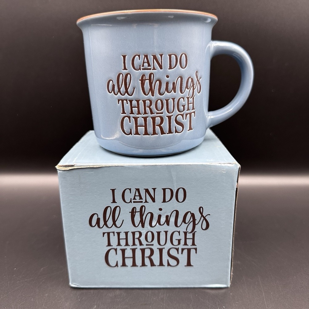I Can Do All Things Through Christ Blue Camp Style Coffee Mug, Philippians 4:13
